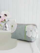 Load image into Gallery viewer, Makeup Bag: White Poppies on Grey
